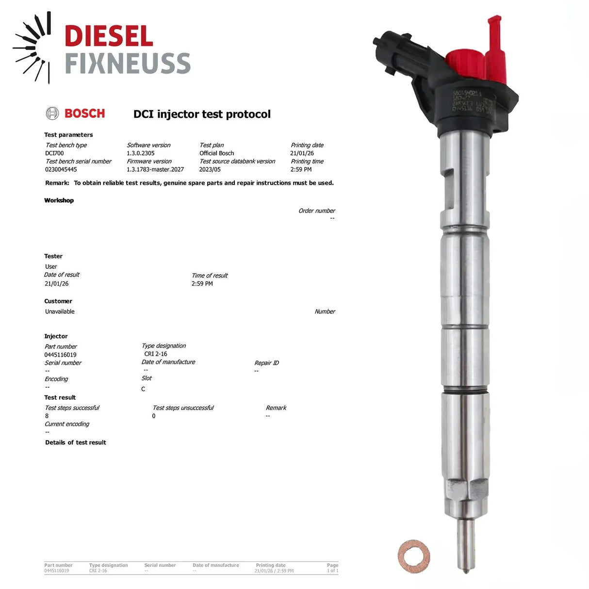 0445116019 1609848980 Bosch Einspritzdüse Injektor Citroen Fiat Iveco Daily