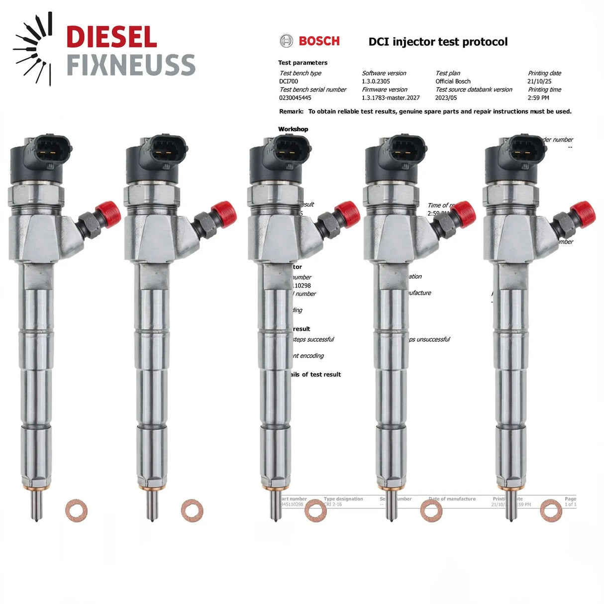5x 0445110298 Einspritzdüse Injektor Volvo 2.4 D S80 XC60 XC70 0986435195