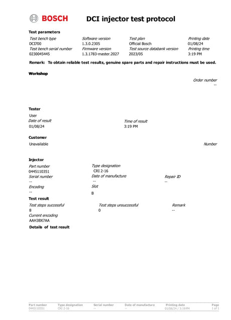 Einspritzdüse Injektor FIAT 55219886 95517513 0986435204 BOSCH 0445110351