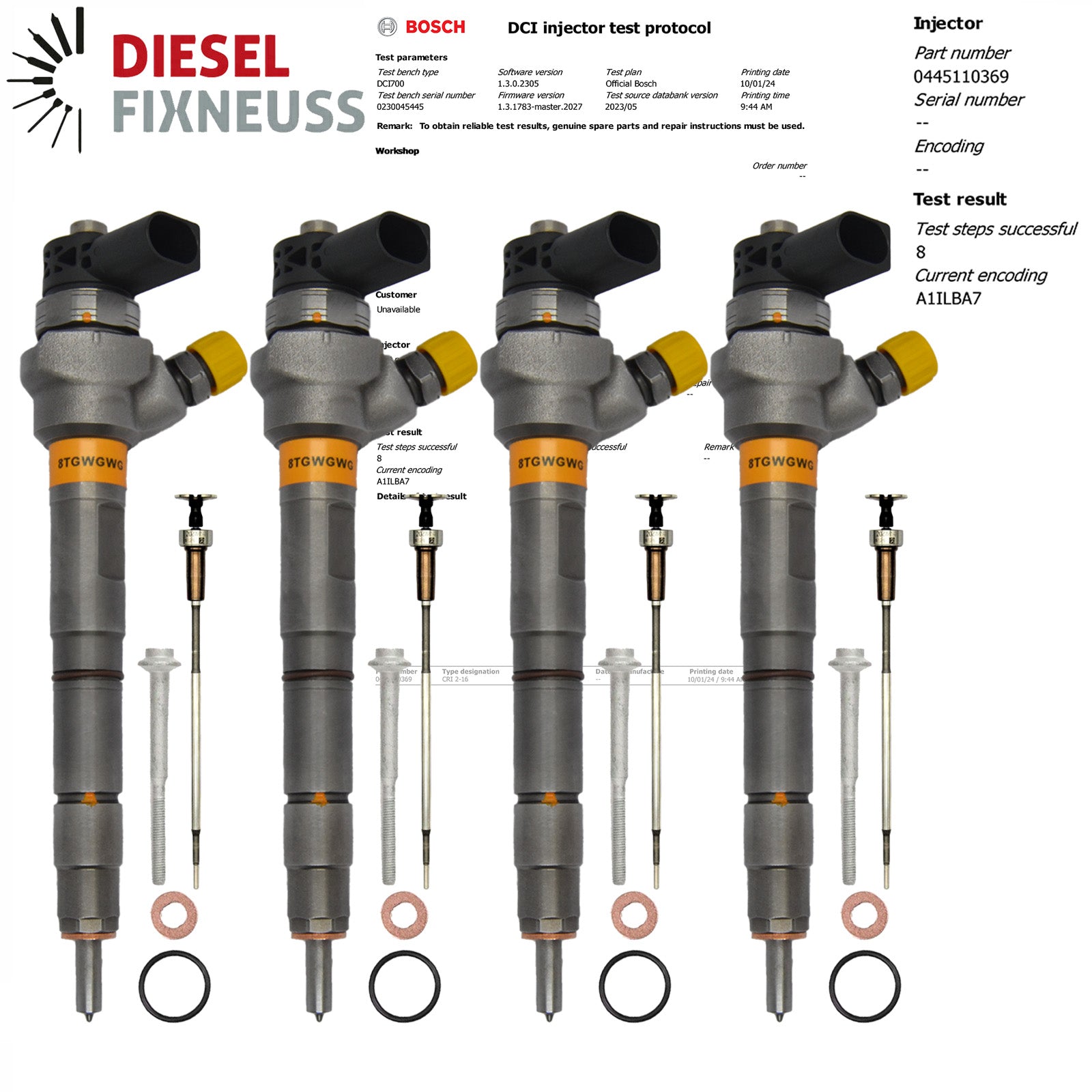 4x Injektor VW AUDI 2,0 TDI 03L130277J/Q 0445110369 0445110647