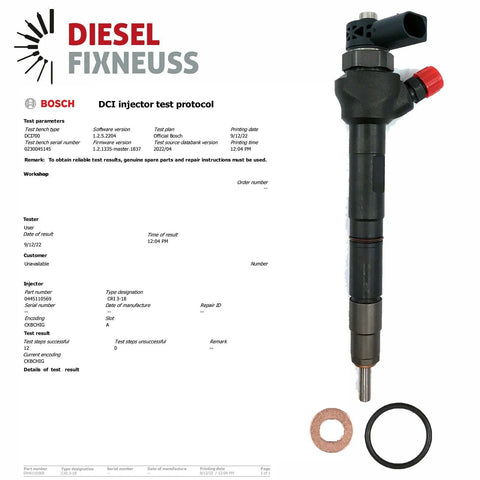 Renault Trafic III 1.6 DCI bosch injectors (part number 0445110569/166000804R) with test report(Bosch DCi 700). Compatible with multiple Opel, Renault, and Fiat diesel vehicles including Talento, Vivaro B, Trafic III, Talisman, Scénic IV, Megane IV, Grand Scénic IV, and Espace V models. Comes with 1-year warranty without kilometer limitation.