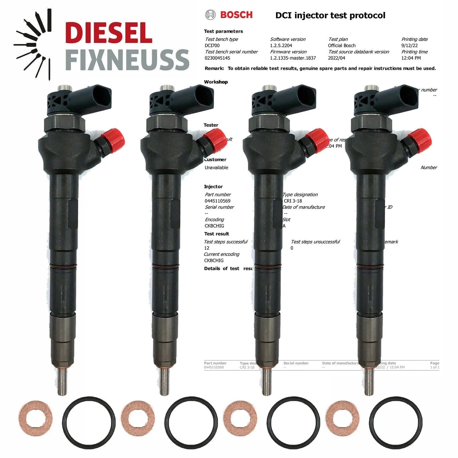 4x Renault Trafic III 1.6 DCI bosch injectors (part number 0445110569/166000804R) with test report(Bosch DCi 700). Compatible with multiple Opel, Renault, and Fiat diesel vehicles including Talento, Vivaro B, Trafic III, Talisman, Scénic IV, Megane IV, Grand Scénic IV, and Espace V models. Comes with 1-year warranty without kilometer limitation.