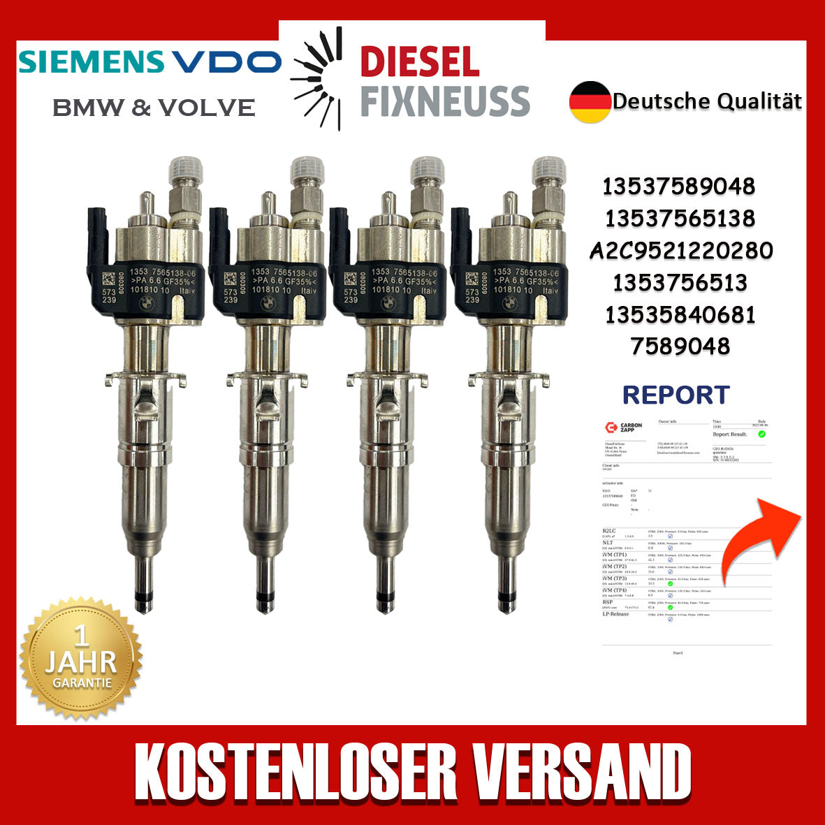 4x Passt für N43 N53 BMW Benzin Einspritzdüse VDO 13537589048 / 13537565138-06