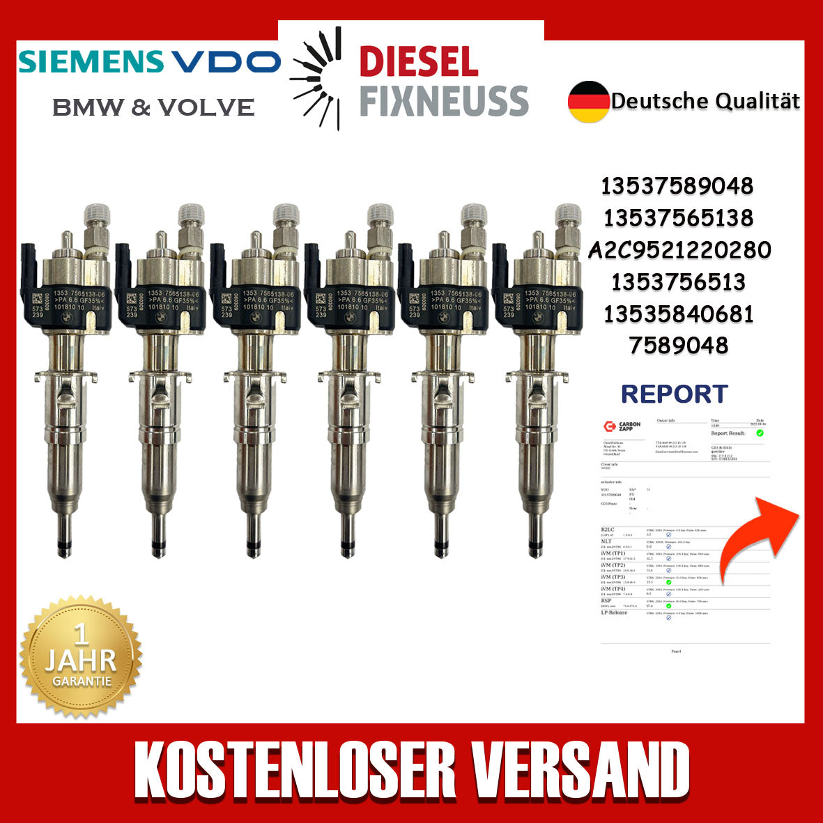 6x Einspritzventil VDO 13537589048 13537565138-06 N43 N53 BMW Benzin