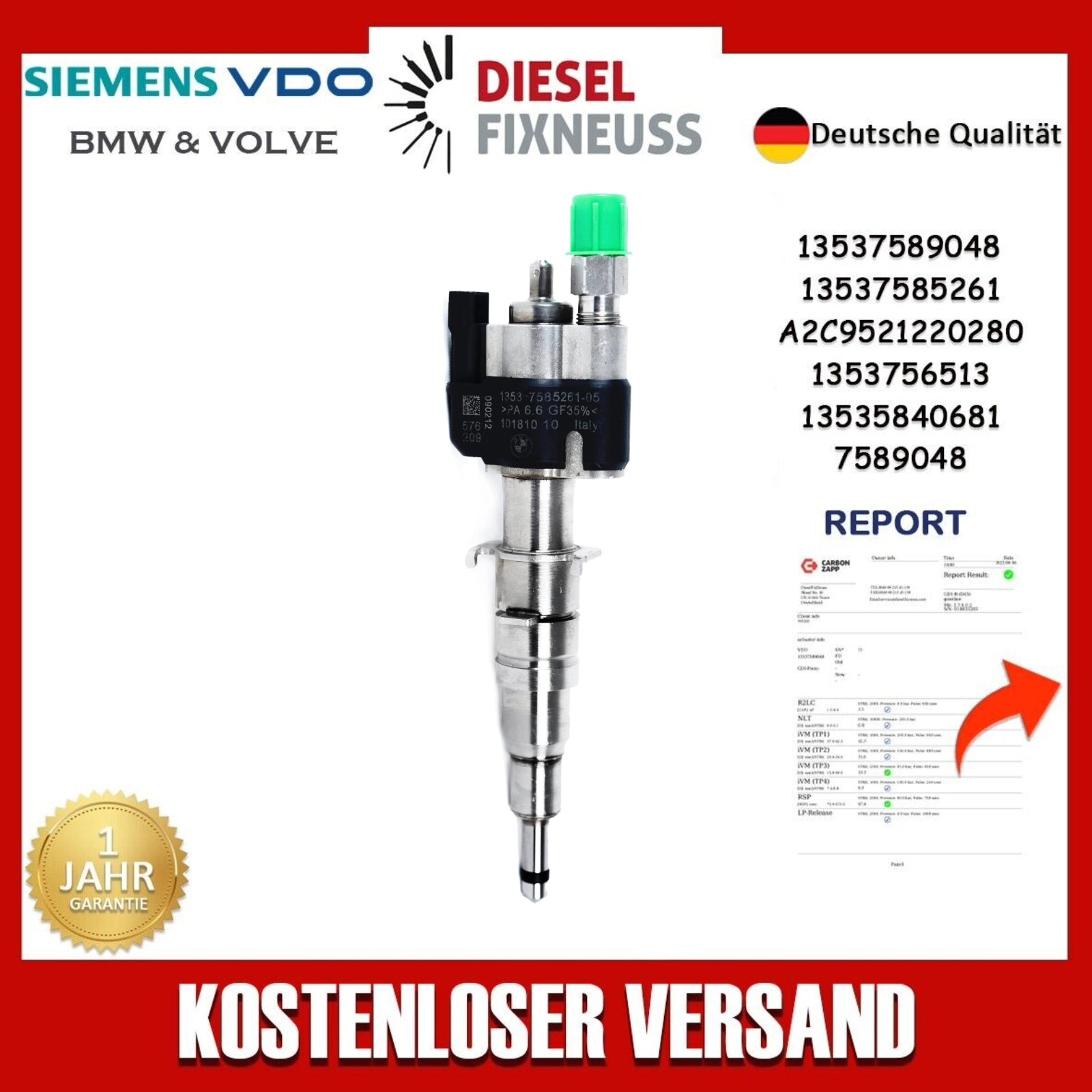 Einspritzdüse Einspritzventil VDO 13537585261-05 13537589048 N43 N53 BMW Benzin