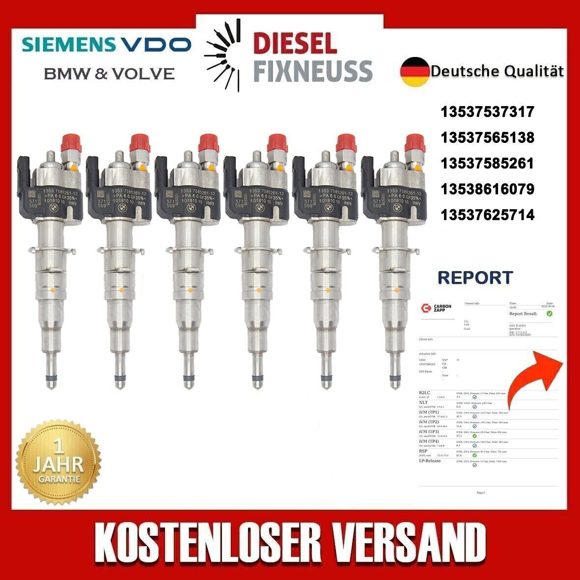 6x Einspritzdüse Injektor Siemens BMW N54 N74 13537585261-12 13538616079