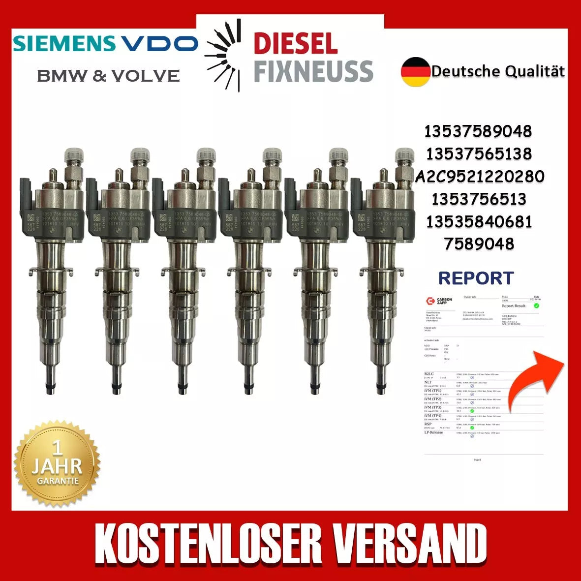 6x Einspritzventil VDO 13537589048-05 13537565138 13537585261 N43 N53 BMW Benzin