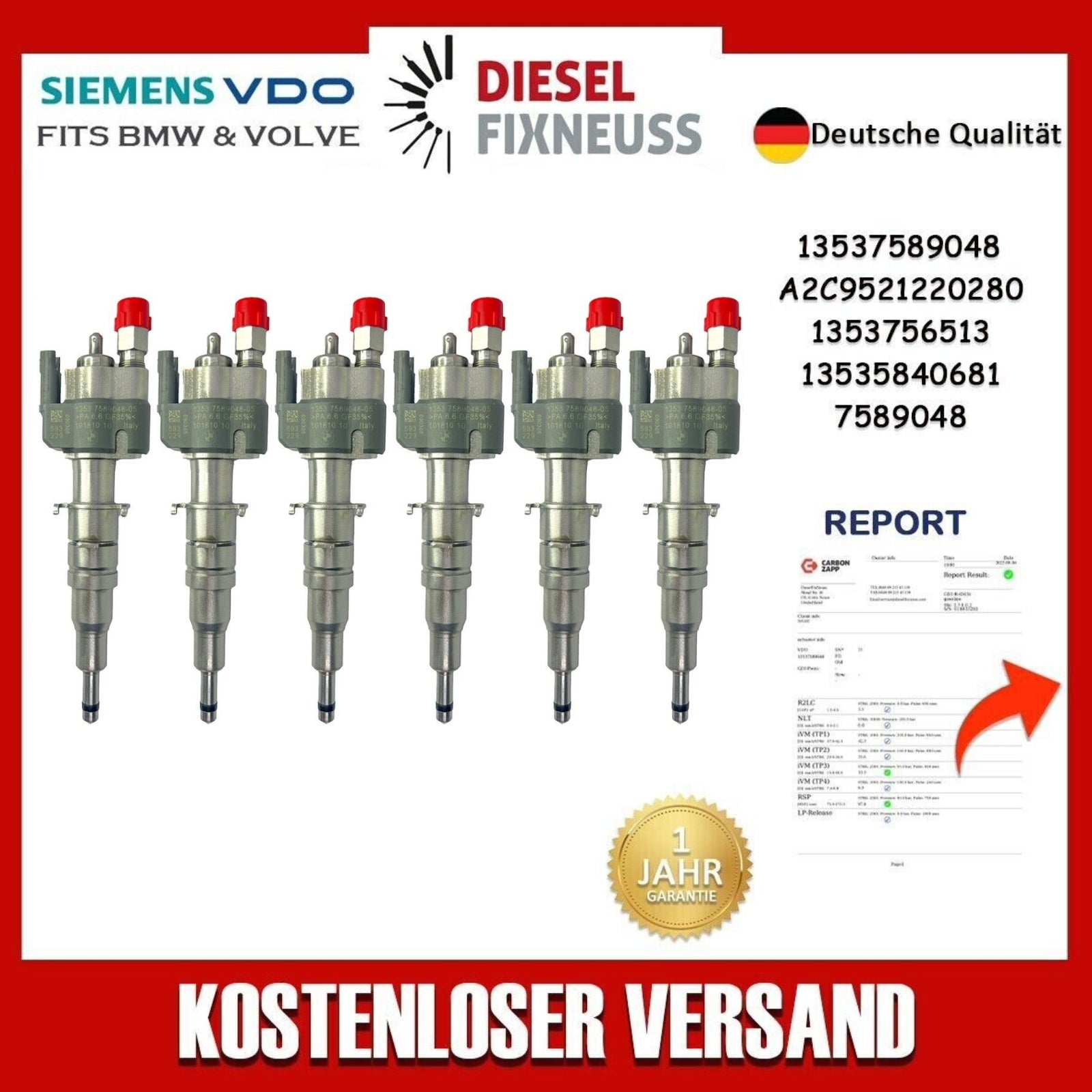 6x Passt für N43 N53 BMW Benzin Einspritzdüse 13537585261 VDO 13537589048-05