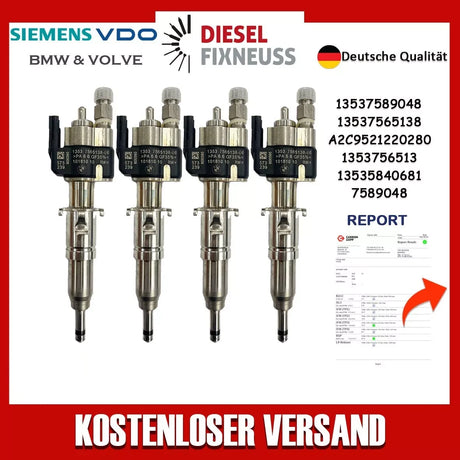 4x Fuel Injector BMW 1/3/5 Series | Part No: 13537589048-06/13537565138 Benzin | Compatible with N45/N43/N53 Engines | Includes Copper Ring, O-Ring, Test Report