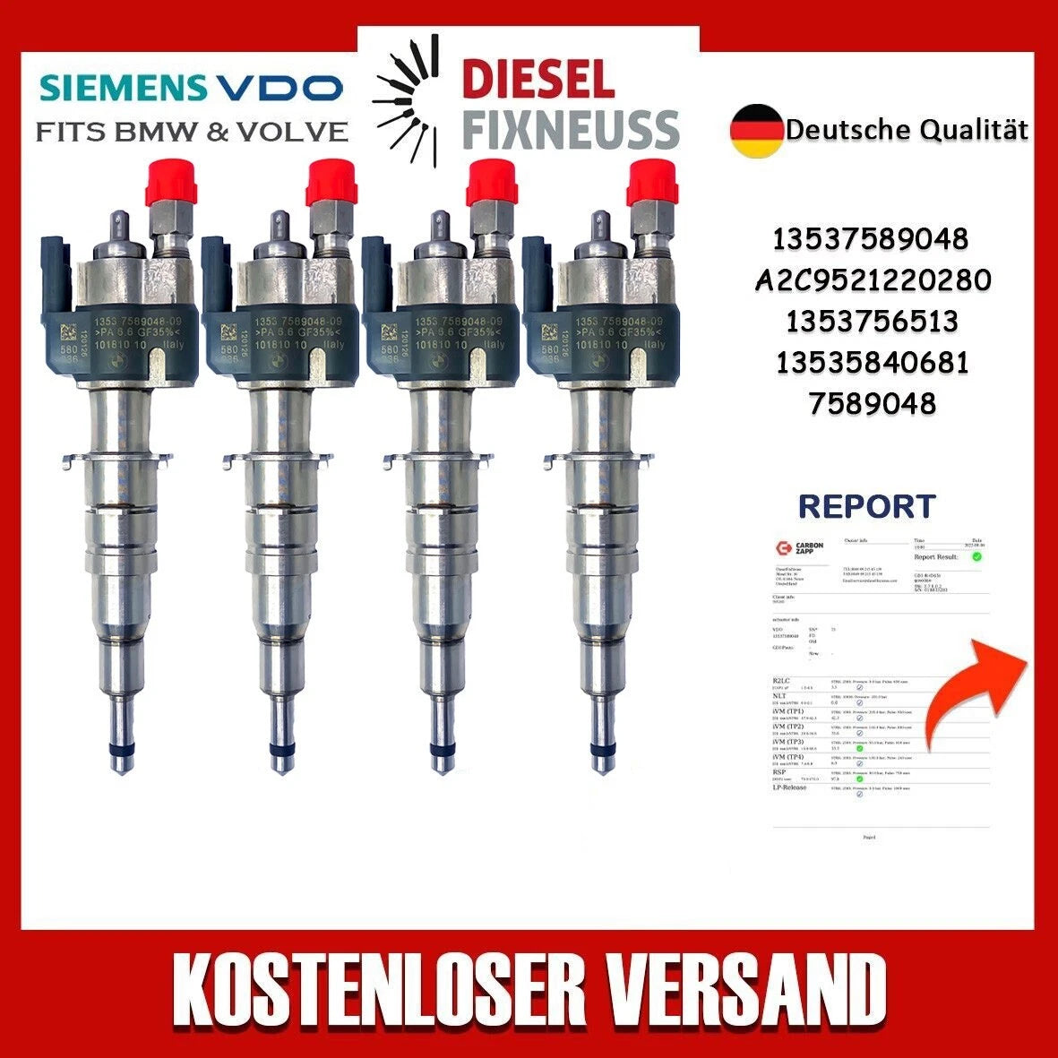 4x Fuel Injector BMW 1/3/5 Series | Part No: 13537589048/13537585261-09 Benzin | Compatible with N45/N43/N53 Engines | Includes Copper Ring, O-Ring, Test Report