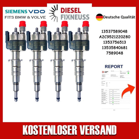 4x Fuel Injector BMW 1/3/5 Series | Part No: 13537589048/13537585261-09 Benzin | Compatible with N45/N43/N53 Engines | Includes Copper Ring, O-Ring, Test Report
