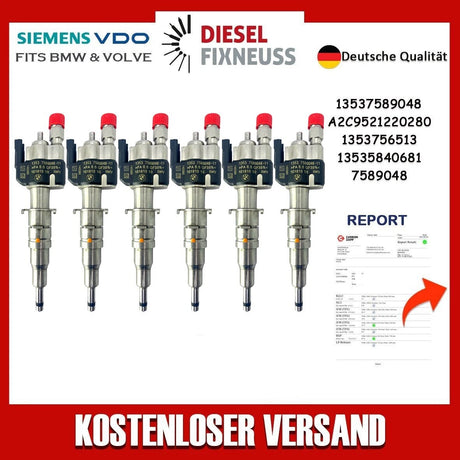 6x Fuel Injector BMW 1/3/5 Series | Part No: 13537589048/13537585261-11 Benzin | Compatible with N45/N43/N53 Engines | Includes Copper Ring, O-Ring, Test Report