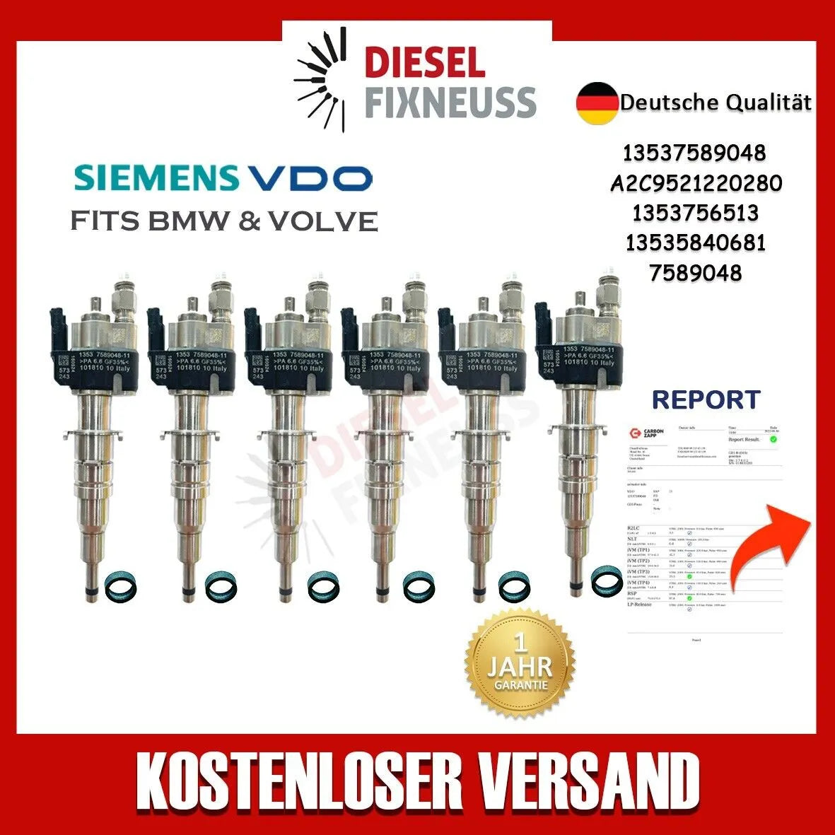 6x Injektor Passt für BMW Benzin 13537565137 / 13537589048-11 Index 11