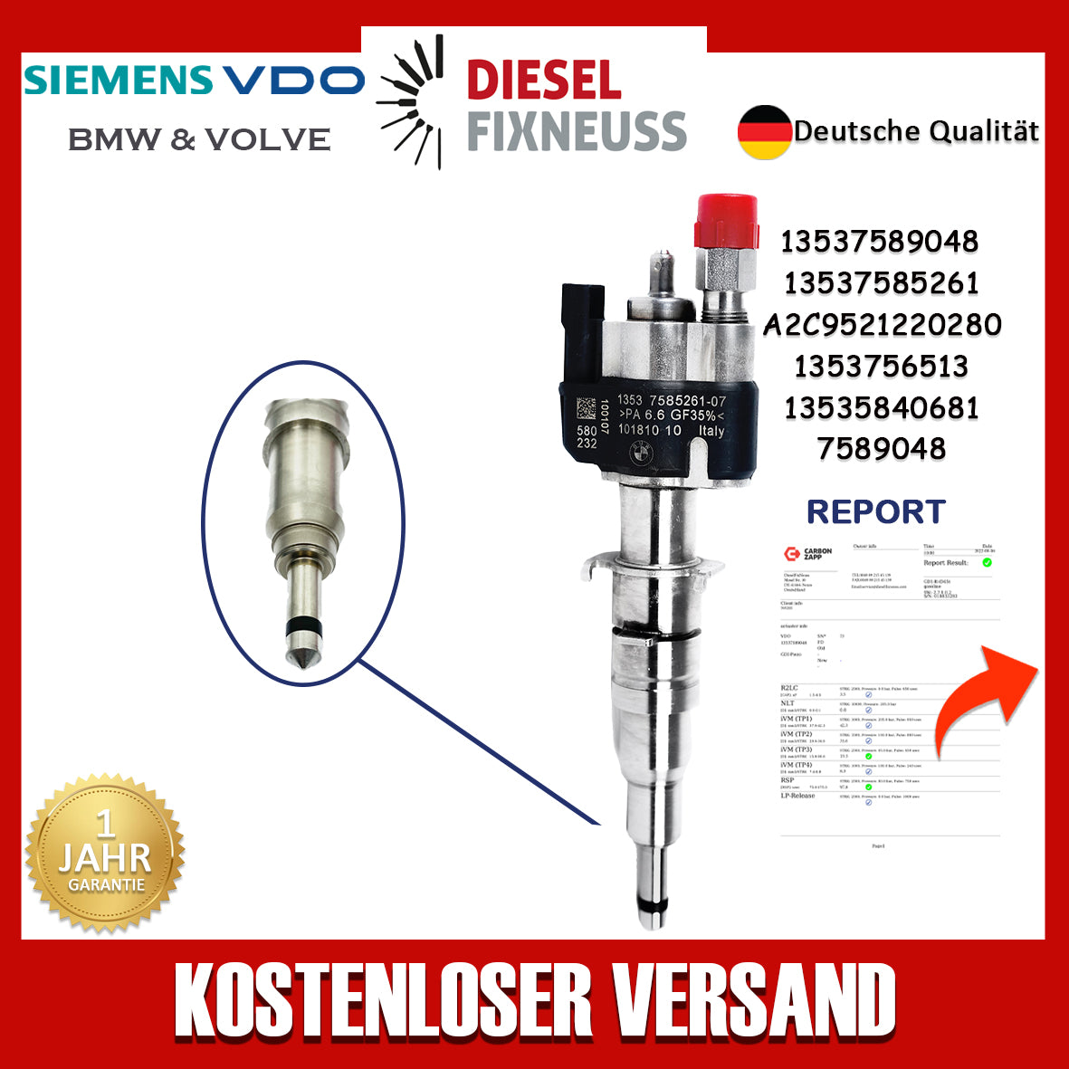 Einspritzdüse Einspritzventil VDO 13537585261-07 13537589048 N43 N53 BMW Benzin