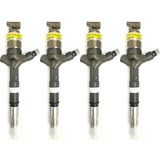4x DENSO brand 23670-0G010 DCRI107580 injector for TOYOTA Avensis and Corolla models. Suitable for Toyota vehicles with 1995cc 2.0 D-4D engine with 66kW/90PS, 81kW/110PS or 85kW/116PS power options. Compatible with Avensis (T25), Avensis Estate, Avensis Saloon, Avensis Verso, Corolla (E12), Corolla Estate, Corolla Saloon and Corolla Verso models with 1CD-FTV engine code.