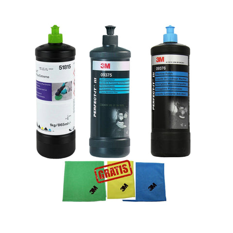 3M Polituren Set 51815 + 09376 + 09375 je 1 Liter Schleifpaste SONDERPREIS!