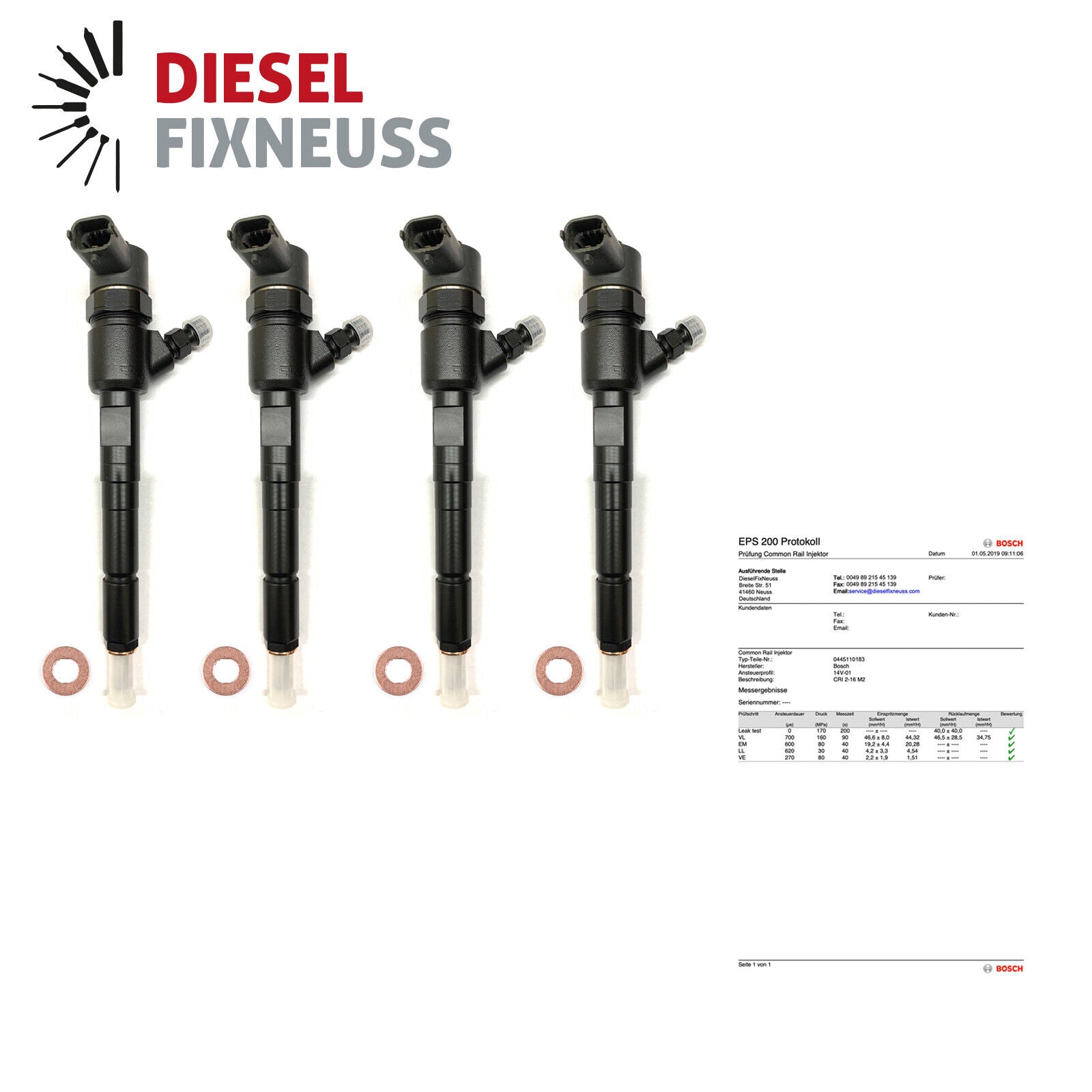 4 x Injektor Bosch 0445110183 Fiat 1.3 Multijet 1.3 D Multijet Opel 1.3 CDTI