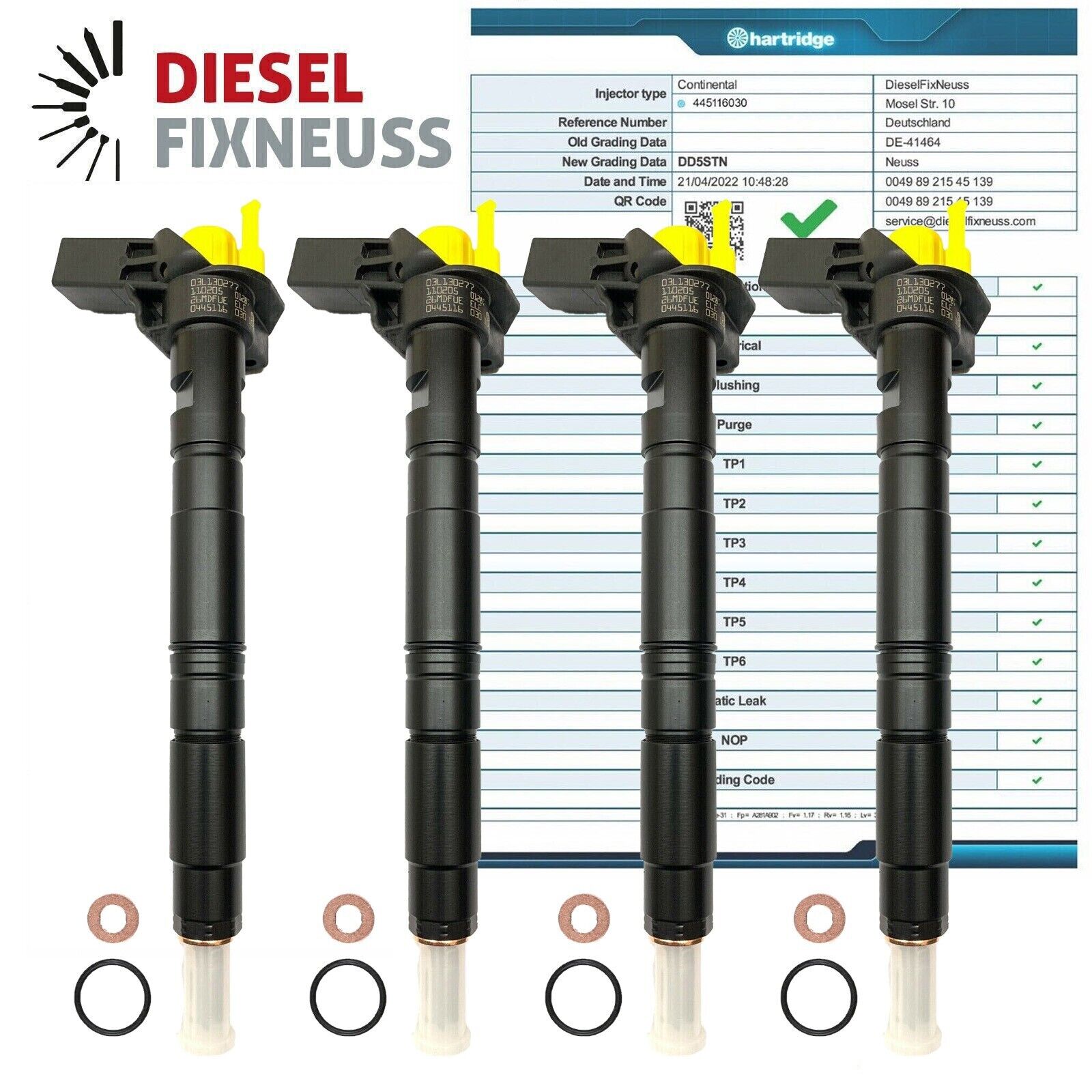 4x Injektor Einspritzdüse 0445116030 03L130277 AUDI A4 VW TIGUAN 2,0 TDI