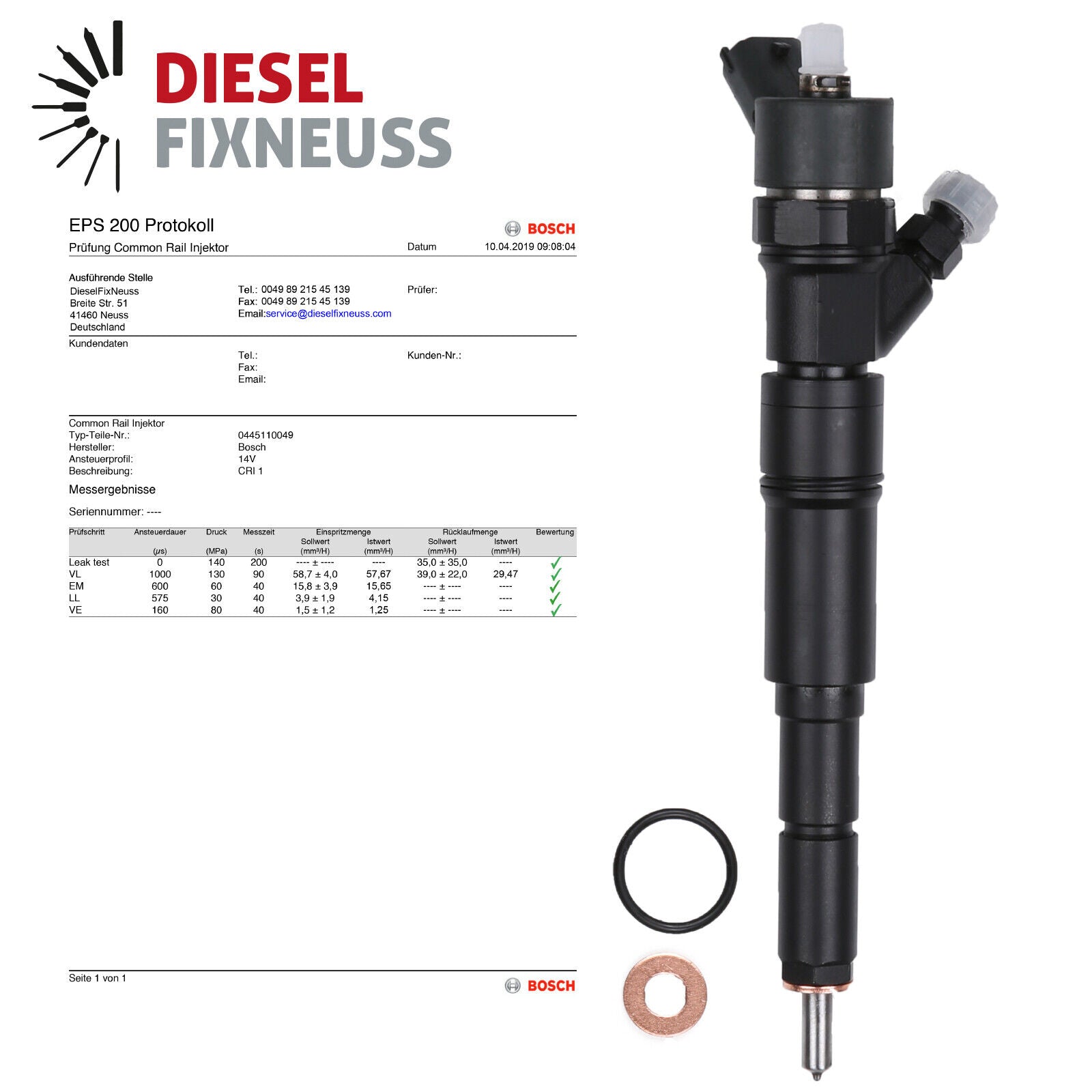 Einspritzdüse INJEKTOR LAND ROVER FREELANDER 2.0 TD4 82 kW 0445110049 Injector