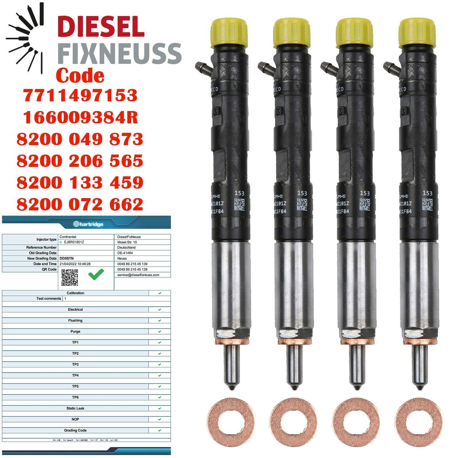 4x Renault 1.5DCi injecteur EJBR01801A EJBR01801Z 28232248 8200365186 8200567290