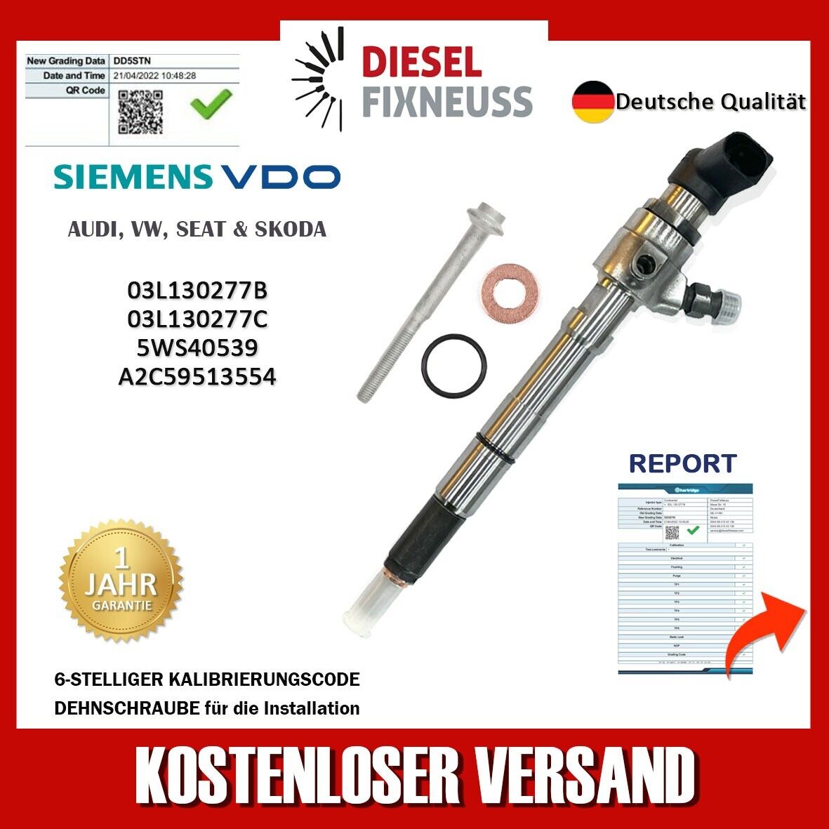 Einspritzdüse 03L130277B Siemens VW Motor CAYA 1.6 TDI CONTINENTAL Injektor