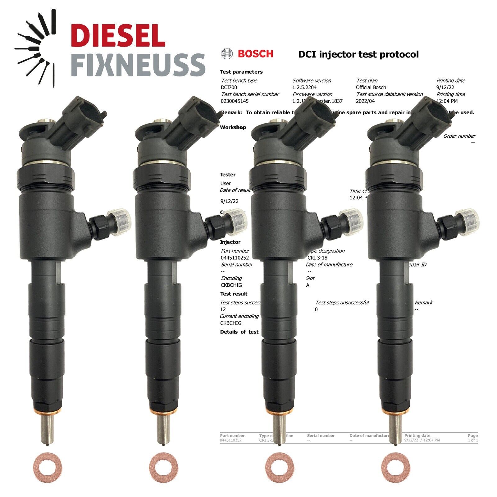 4x Einspritzdüse Bosch 0445110252 Citroen 9656588980 Peugeot 207 Bipper 1.4 HDİ