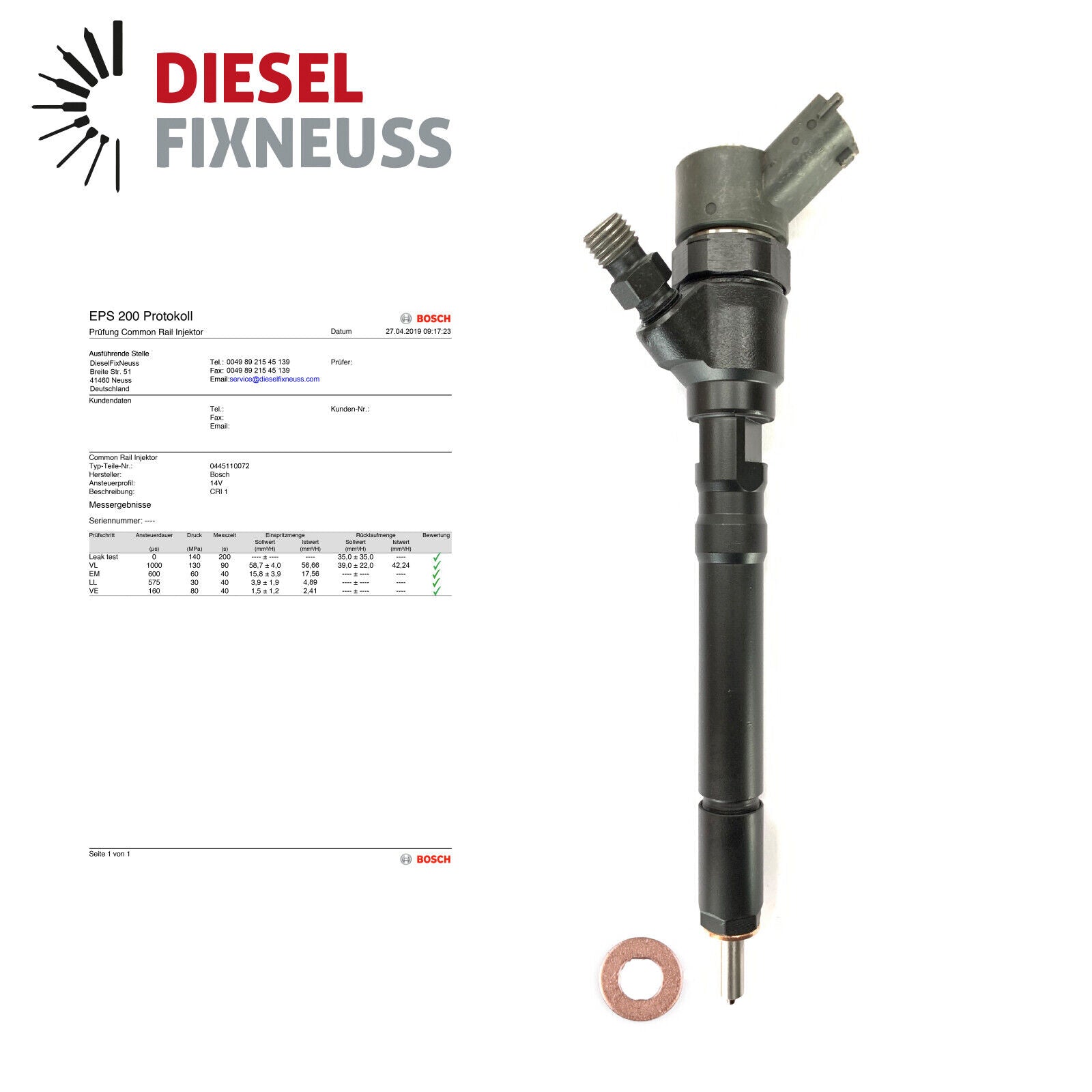 4PCS Bosch CRDI Diesel Injector 33800-27000, 33800-27010, 0445110064