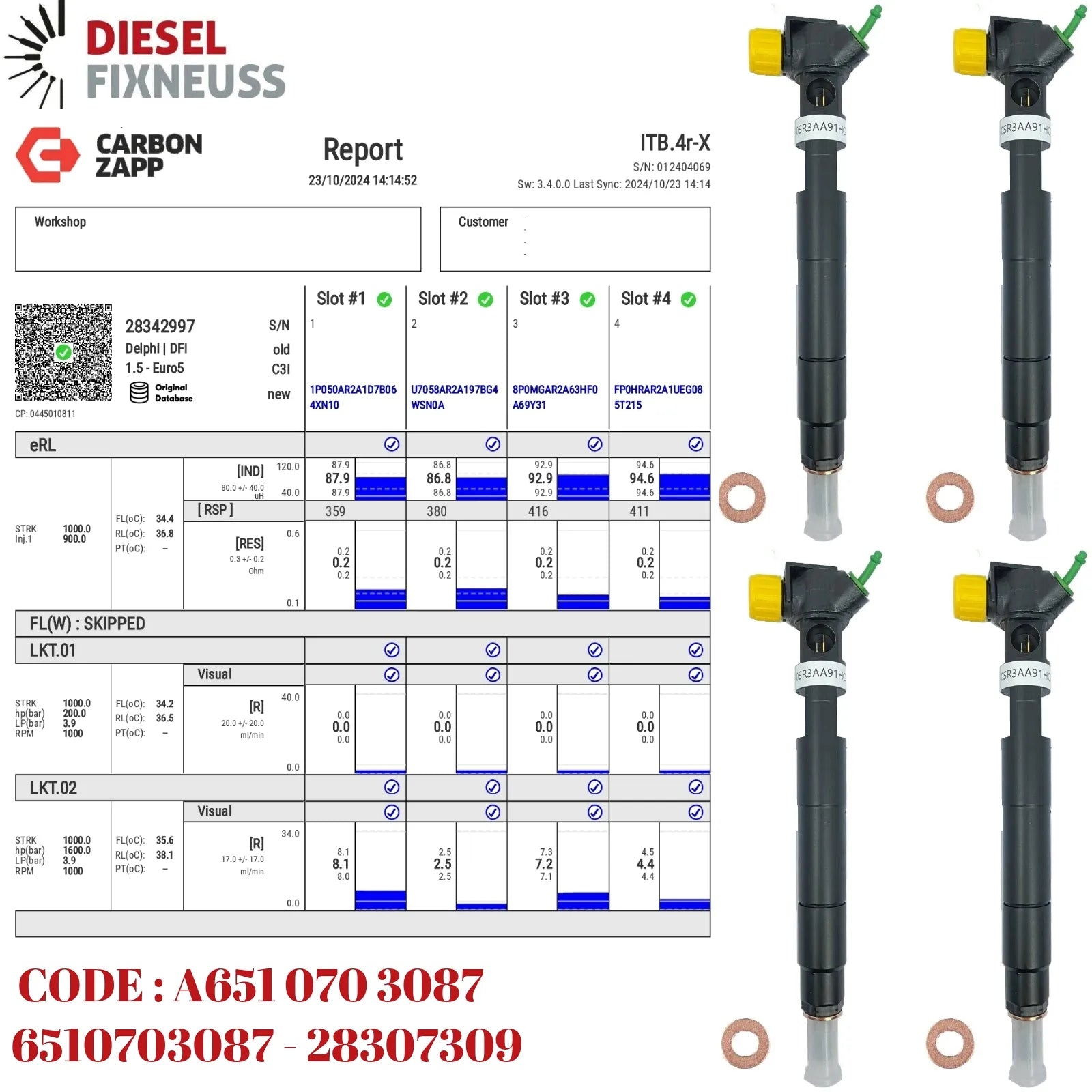 4x Einspritzdüse MERCEDES SPRINTER W906 313 CDI 2.1 OM651 A6510703087 28307309