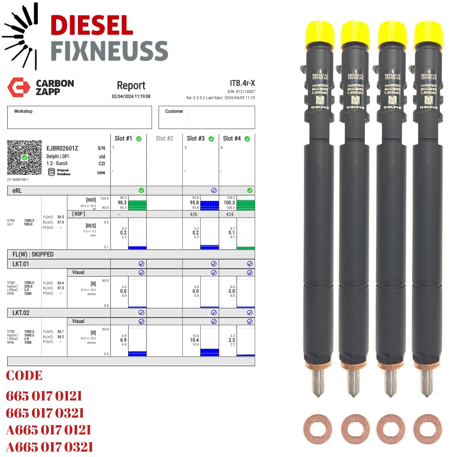 Diesel EJBR02601Z Delphi Injector Report on Carbon Zapp Test Machine