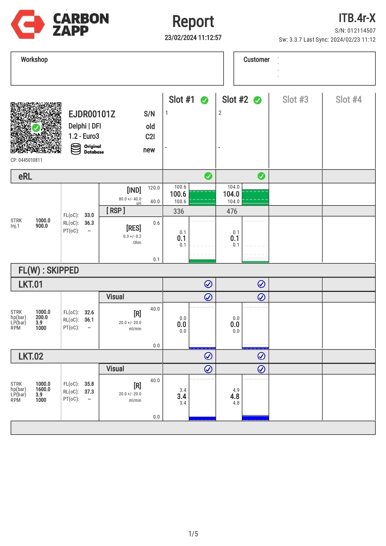 Diesel EJDR00101Z Delphi Injector Report on Carbon Zapp Test Machine