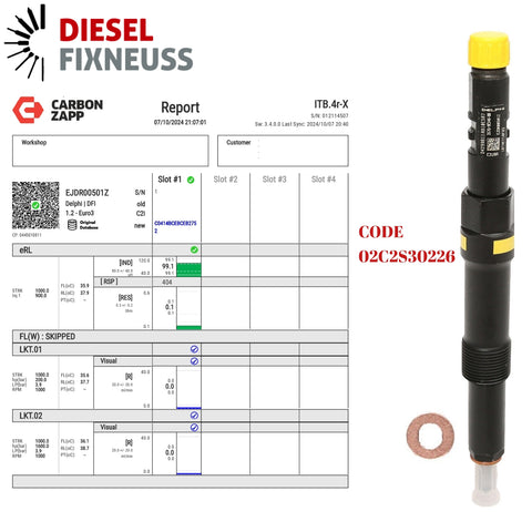 Diesel EJDR00501Z Delphi Injector Report on Carbon Zapp Test Machine