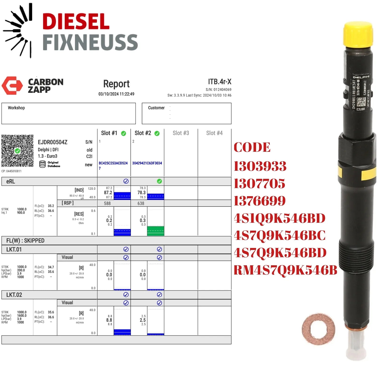 Einspritzdüse Injektor Ford Mondeo 2,0 TDCI EURO 4 4S7Q9K546BD EJDR00504Z 96kW